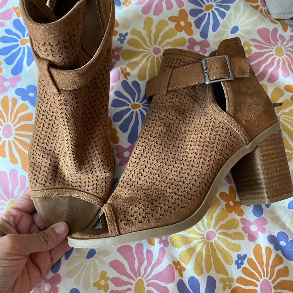 Brown Peep-Toe Ankle Boots